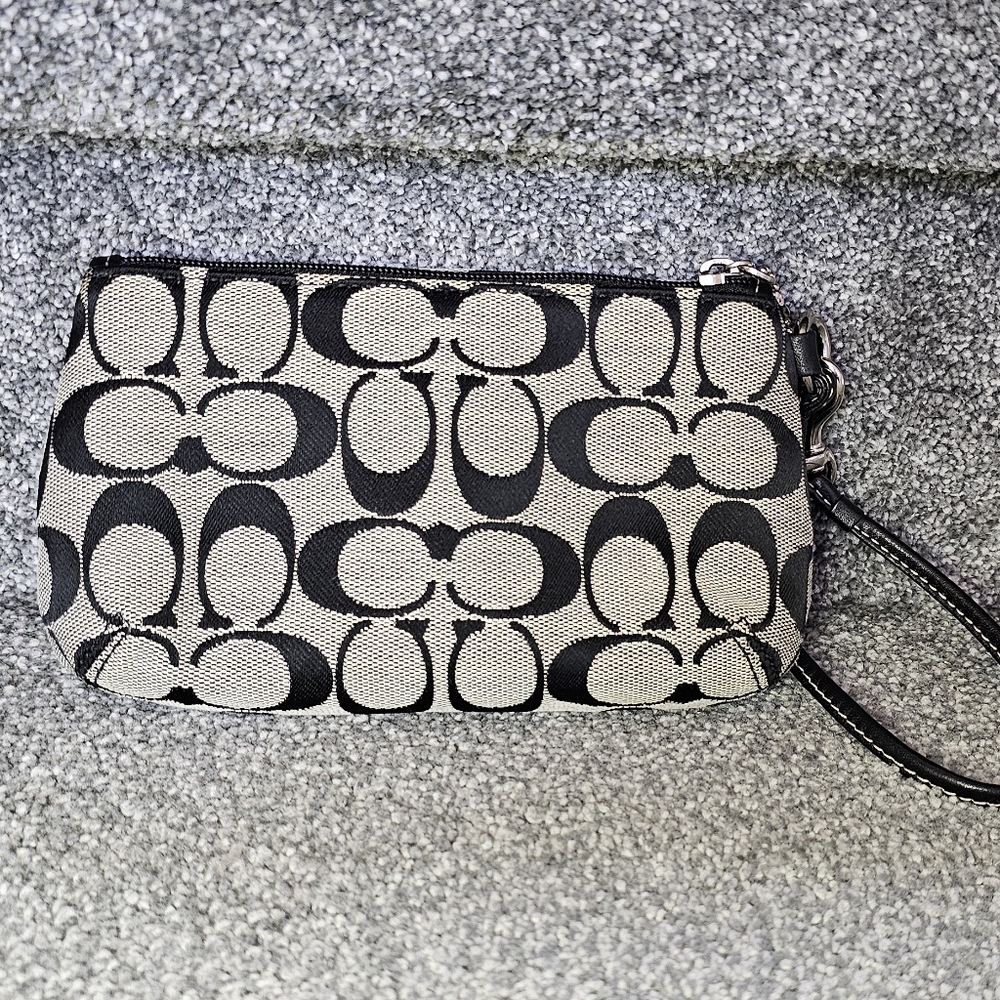 Coach Turn Lock Black and Gray Signature Wristlet - Picture 2 of 6
